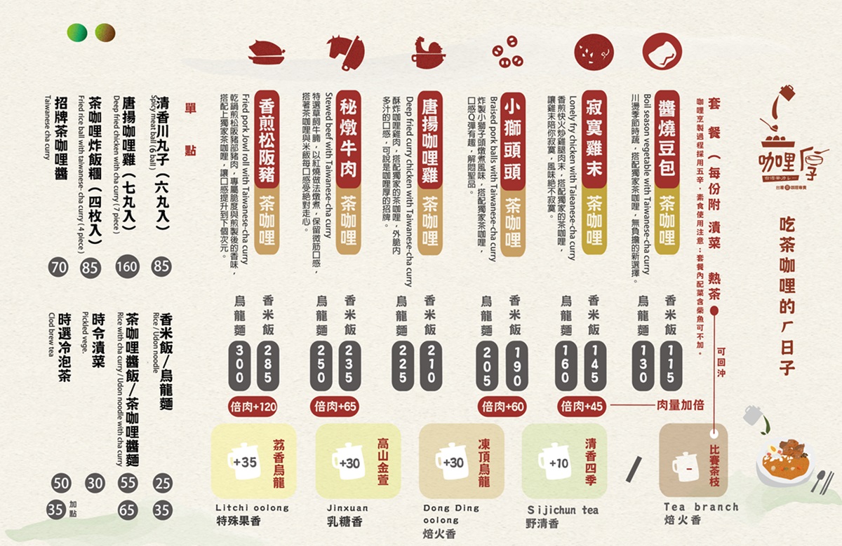 台中西區創意咖哩『咖哩厚 台灣茶咖哩』，以茶代水將台灣茶香融入咖哩中，清爽滋味咖哩，多次回訪口袋名單。